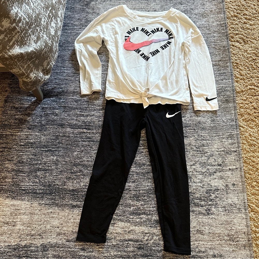 Nike White and Black Logo Top with Leggings